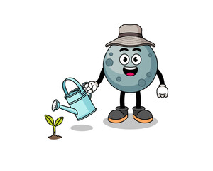 Illustration of asteroid cartoon watering the plant