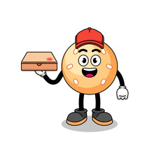 sesame ball illustration as a pizza deliveryman