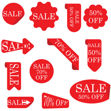 Set of new stickers, sale tags and labels. Shopping stickers and badges for merchandise and promotion, special offer, new collection, discount etc. Red stickers for web banners with transparent shadow