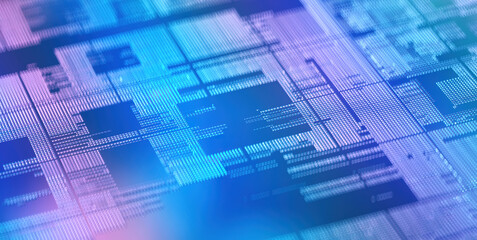 Fototapeta premium 3D rendering of cyberpunk AI. Circuit board. Technology background. Central Computer Processors CPU and GPU concept. Motherboard digital chip. Tech science background.