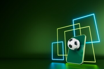 football balls object, sport ball design, football element concept, 3d illustration, abstract football technology, smartphone mobile screen, green grass field, online sport live, casino sport business