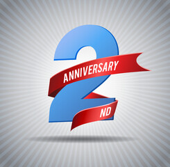 2 years anniversary logo with red ribbon