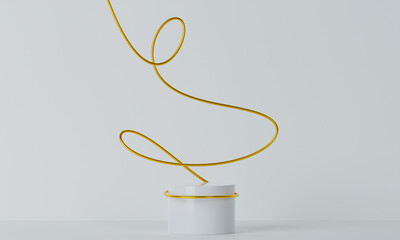 Abstract minimal scene with geometric forms. Cylinder wood podium stage in white background. for show product cosmetic presentation, mock up, 3d rendering illustration