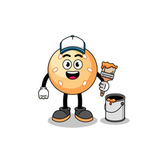 Character mascot of sesame ball as a painter