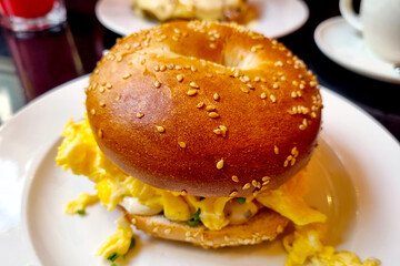 Delicious and fresh bagels for breakfast.