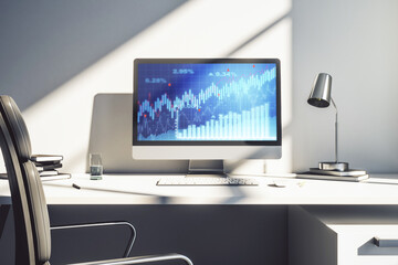Naklejka premium Abstract creative financial diagram on modern computer monitor, banking and accounting concept. 3D Rendering