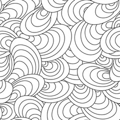 Vector seamless geometric pattern of arches and circles drawn with thin lines in doodle style. Vector seamless black linear pattern ripples or waves.