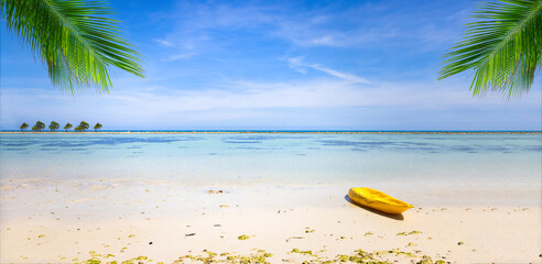 Nature landscape view of beautiful tropical beach and sea in sunny day. copy space