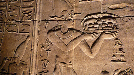 Engraving on the wall of the temple of Philae - Aswan - Egypt