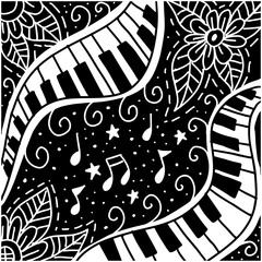 Doodle music background with floral decoration and music element