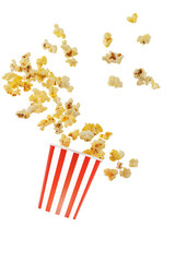 popcorn in a red paper cup, isolated on a white background - obrazy, fototapety, plakaty
