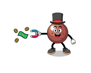 Obraz na płótnie Canvas Character Illustration of chocolate ball catching money with a magnet