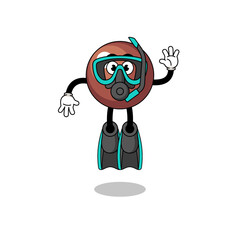 Character cartoon of chocolate ball as a diver
