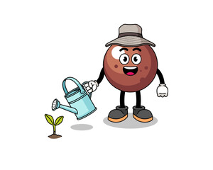Illustration of chocolate ball cartoon watering the plant