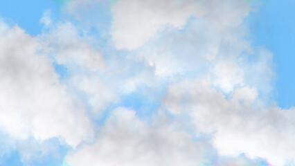 Flying through cloudscape. Fluffy white clouds moving softly on the clear blue sky.