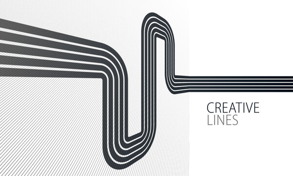 Future lines in 3D perspective vector abstract background, black and white linear composition, optical illusion op art.