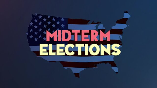 American Midterm elections concept abstract background USA waving flag.  Midterm elections 2022 3D  text animation 4K.