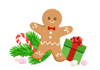 Obraz na płótnie Canvas Gingerbread Man. Christmas vector cartoon illustration. Festive design.