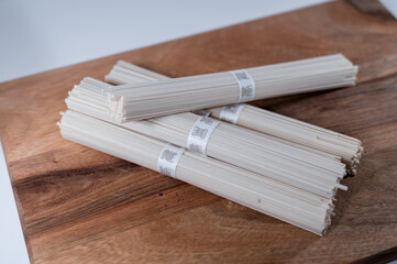 white noodle pasta japan chinese pack wood table uncooked