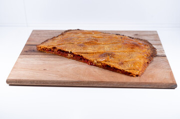 pie patty tomato handmade wood table salt