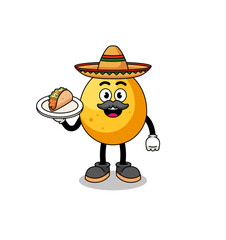 Character cartoon of golden egg as a mexican chef