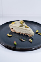 slice green pistacchio nut tart piece portion