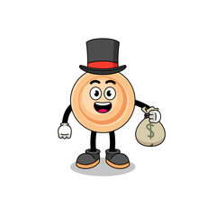 button mascot illustration rich man holding a money sack