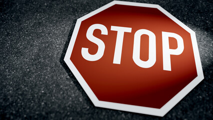 Stop road sign on asphalt as 3D-Illustration
