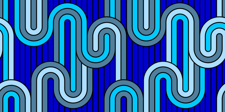 Seamless pattern with twisted lines, vector linear tiling background, stripy weaving, optical maze, twisted stripes. Blue color design.