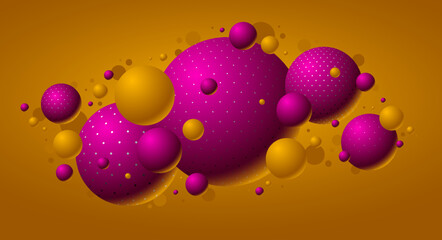 Colorful dotted spheres vector illustration, abstract background with beautiful balls with dots, 3D globes design concept art.