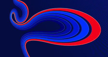 Sports background vector abstract lines in 3D dimensional rotation, dark red and blue dynamic layout for sport games or racing and running activities.