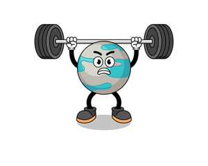 Obraz na płótnie Canvas planet mascot cartoon lifting a barbell
