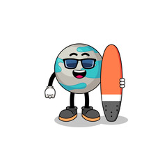 Mascot cartoon of planet as a surfer