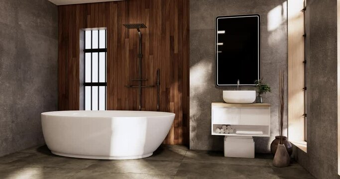 Toilet room modern japanese wabi sabi style. 3D illustration rendering
