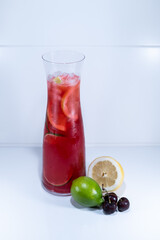 cherry lemonade jar red glass of juice with lemon lime