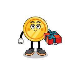 medal mascot illustration giving a gift