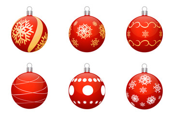 Red Christmas balls isolated on a white background.