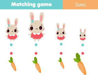 Matching children educational game. Match by size. Activity for kids and toddlers animals theme