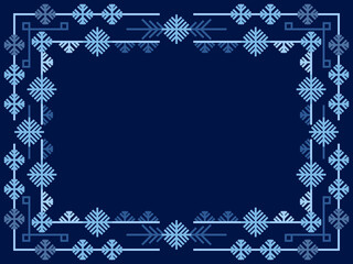 Winter frame with snowflakes in art line style. Christmas frame design for greeting card and invitation. Festive Christmas and New Year border in Scandinavian and Nordic style. Vector illustration