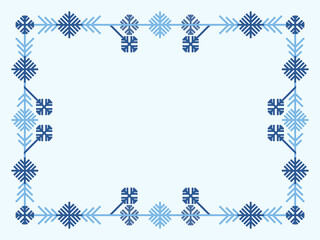 Winter frame with snowflakes in art line style. Christmas frame design for greeting card, invitation and flyer. Festive Christmas and New Year border. Vector illustration