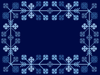 Winter frame with snowflakes in art line style. Christmas frame design for greeting card and invitation. Festive Christmas and New Year border in Scandinavian and Nordic style. Vector illustration