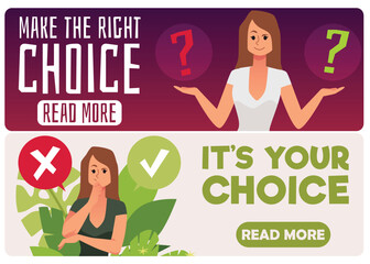 Web banners set with concepts of choice and decision making process, flat vector illustration.