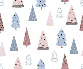 Seamless  vector pattern with Christmas trees in doodle style.