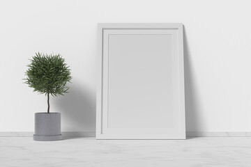 blank frame mockup on marble with flowers