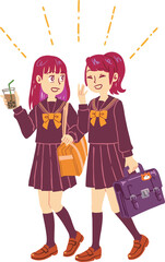 下校中の二人の女子高校生（赤）