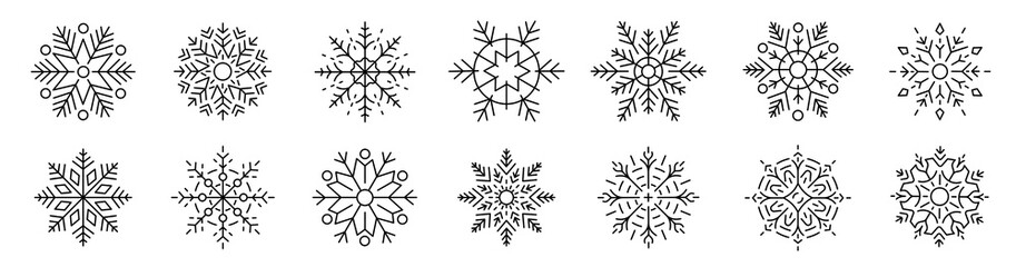 Obraz premium Snowflakes big set icons. Snowflake set. Flake crystal silhouette collection. Happy new year, xmas, christmas. Black snowflake. Snowflakes template. Christmas icon. Vector illustration