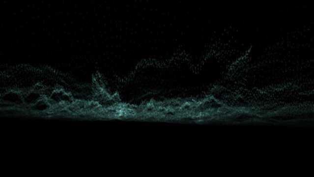 Green particle mesh waveform on black background 