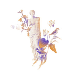 Gypsum Head, Sculpture, Floral Arrangement, Apollo, Venus, Flower And Leaves, Flower Illustration, Wedding Flowers, Collage, Collage Art, Spring, Summer, Autumn, Fall, Botanical, Botanical Illustratio © Natali Batu