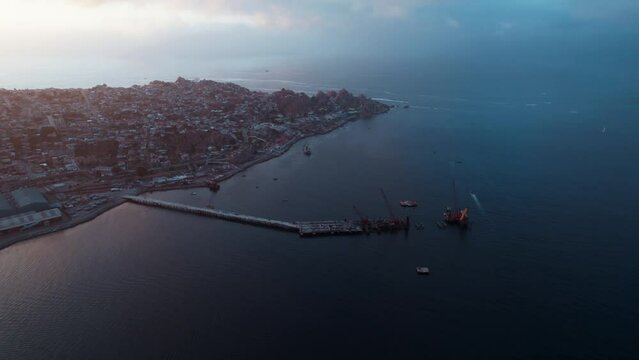 Aerial Panorama Of Coquimbo Cruise Port In northern Chile.