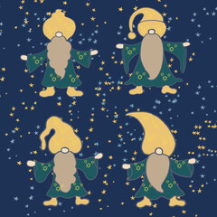 christmas cookies little gnome, gnome,wizard,leprechaun christmas pattern set of christmas elements pattern with stars background with stars